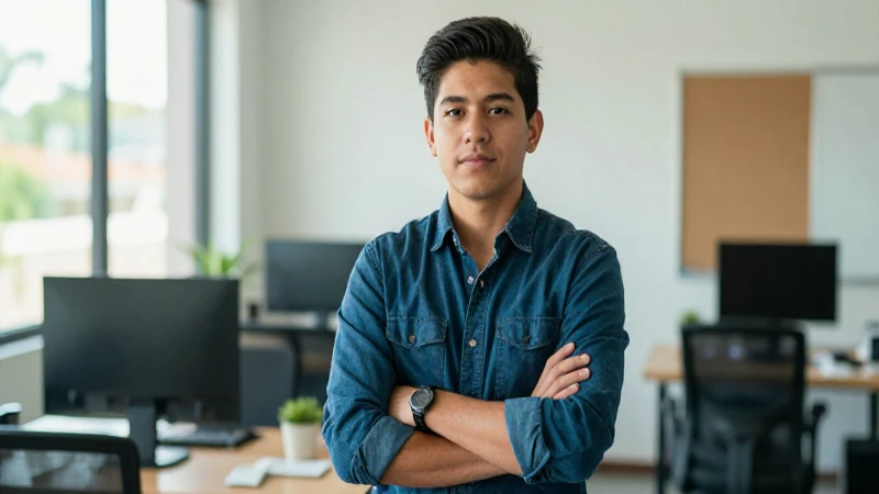 Joven mexicano en oficina brillante