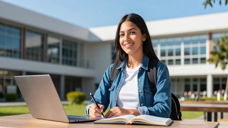 Joven mexicano sonríe en universidad moderna