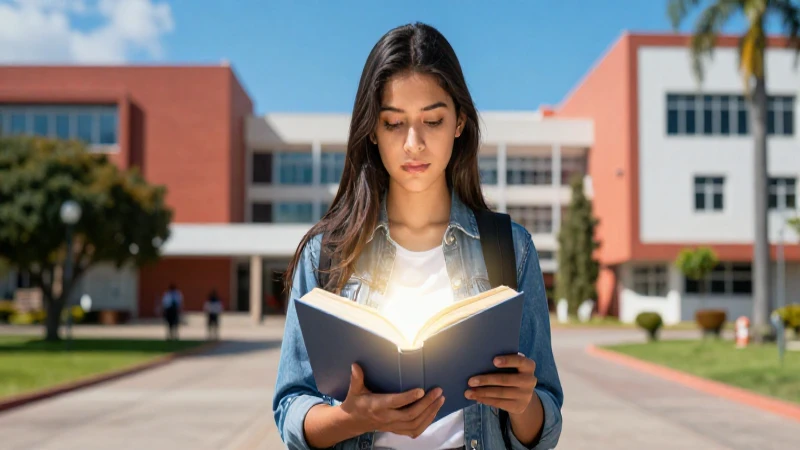 Estudiante mexicano ambicioso con libro de éxito