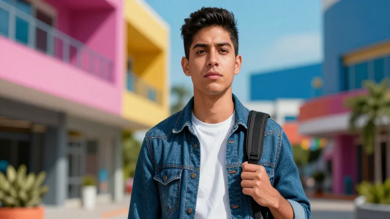Joven mexicano ambicioso en moderno campus