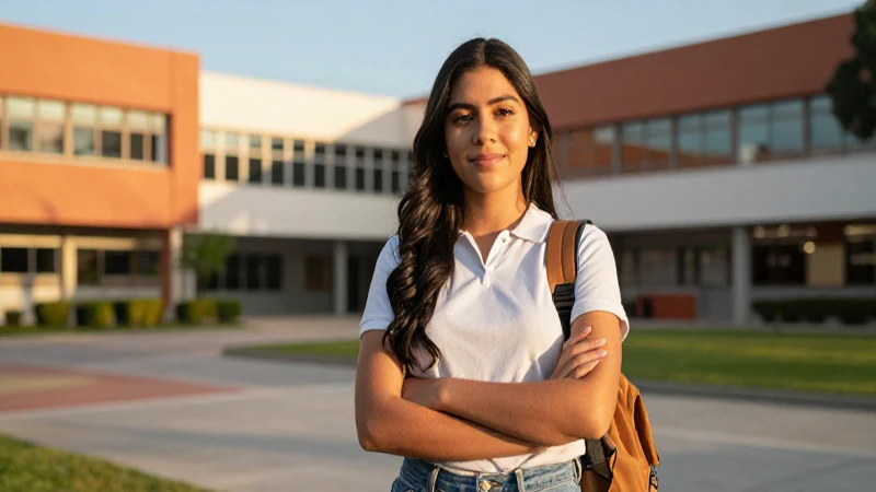 Estudiante mexicano de confianza en campus universitario