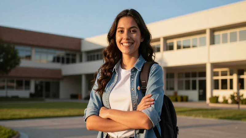 Joven mexicana sonríe confiada en campus moderno