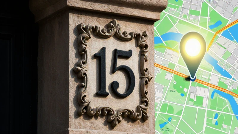 Detalle arquitectónico con número y marcador brillante