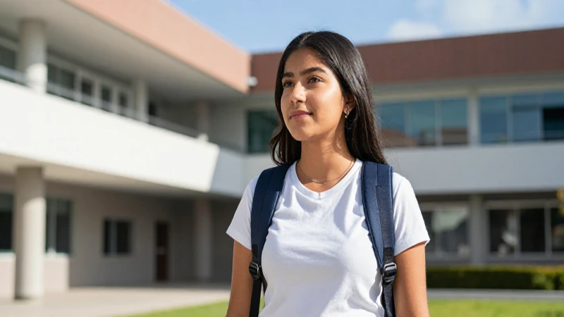 Estudiante brillante en campus mexicano moderno
