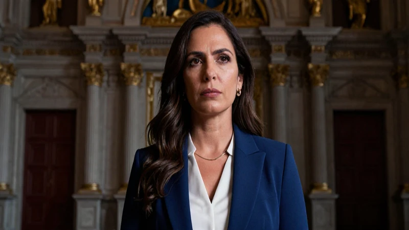 Mujer profesional en dramática escena legal