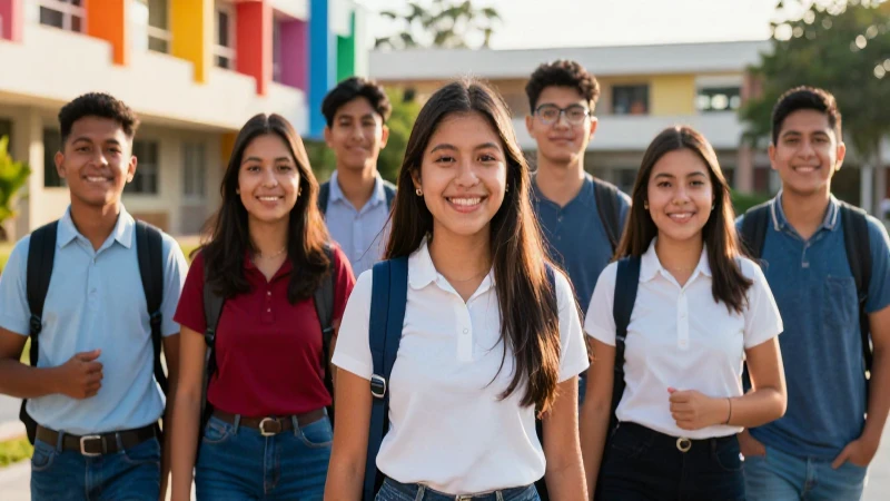 Estudiantes mexicanos alegres en un campus moderno