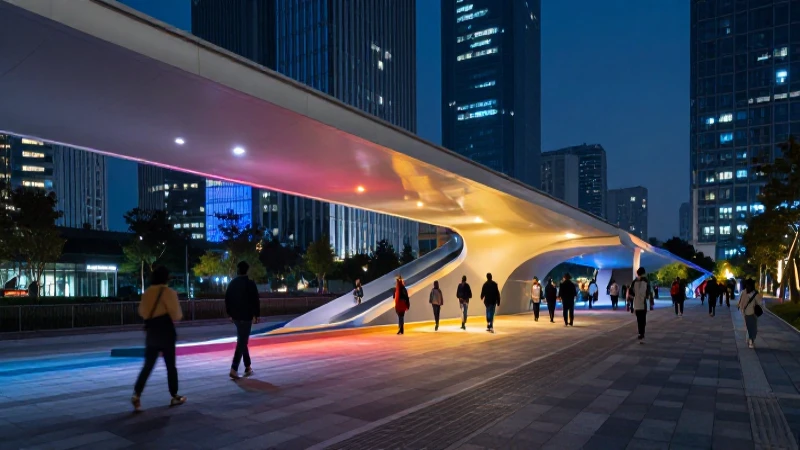 Diseño moderno de rampa con peatones urbanos