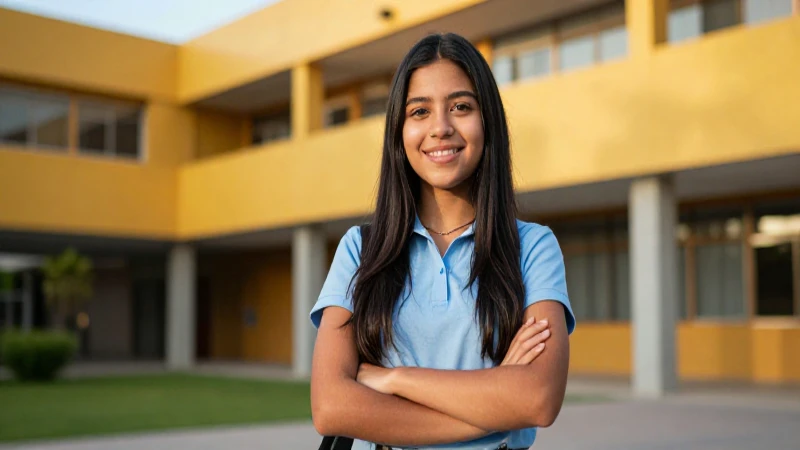 Estudiante mexicano seguro en campus moderno