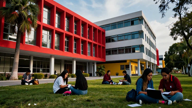 Estudiantes en campus universitario vibrante