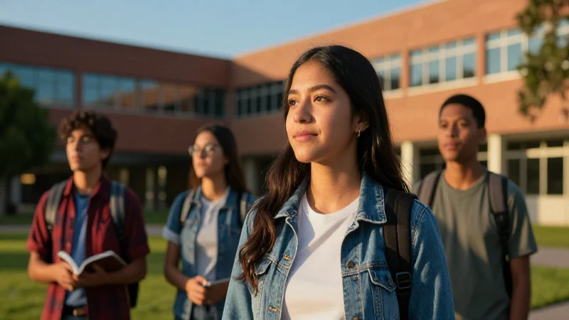 Estudiante mexicano confiado en moderno campus