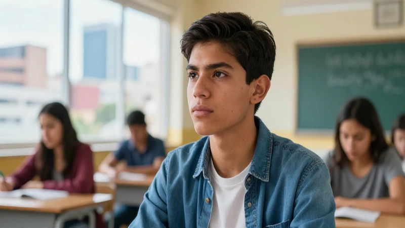 Estudiante mexicano mira la ciudad moderna