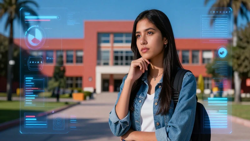 Estudiante mexicana brillante en universidad moderna