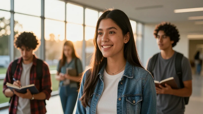 Estudiante mexicano optimista bajo luz dorada