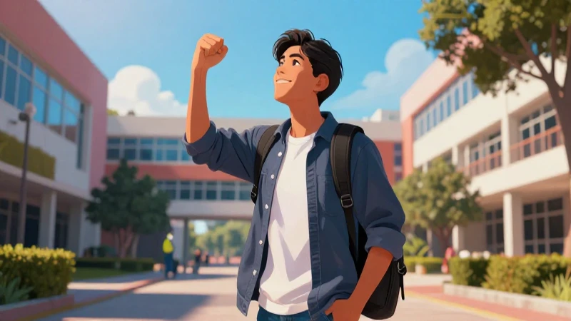 Joven mexicano ambicioso en campus moderno