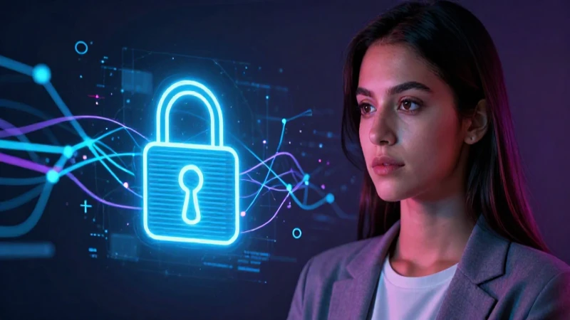 Mujer mexicana y seguridad digital en interfaz futurista