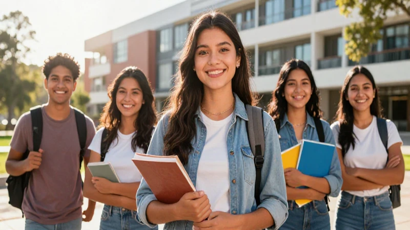 Estudiantes mexicanos en campus iluminado