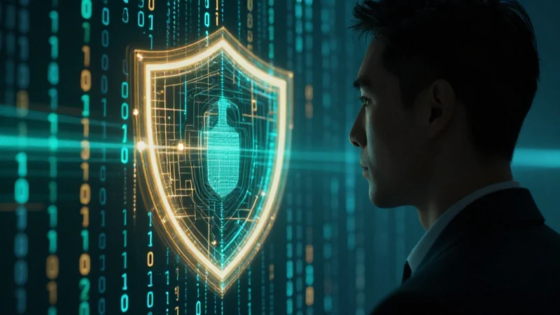 Silueta profesional con escudo digital y datos