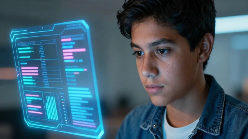 Joven mexicana concentrada en datos digitales