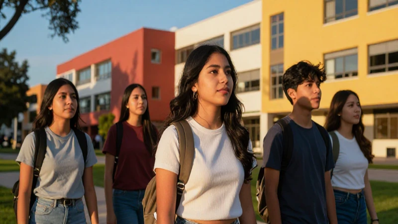 Joven mexicano en campus vibrante, estilo cinematográfico
