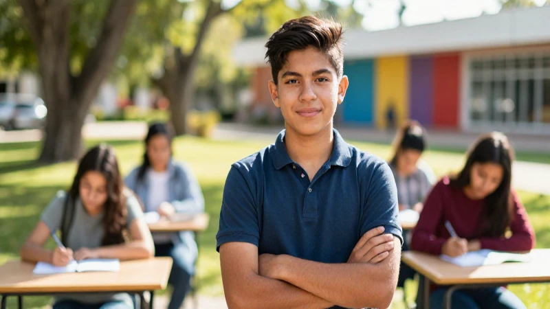 Estudiante mexicano confiado en un aula moderna