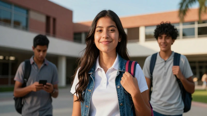 Estudiante mexicano optimista en campus moderno