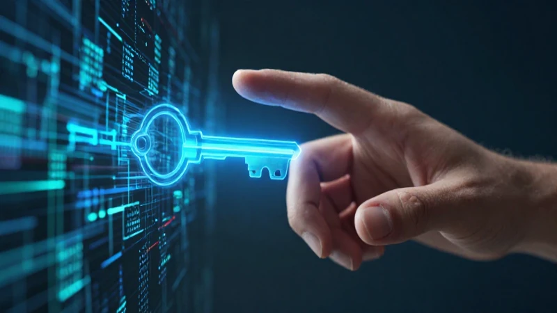 Mano busca llave digital con estética tecnológica