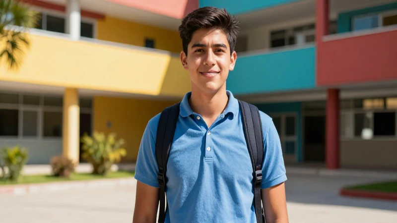 Estudiante mexicano decidido en campus luminoso