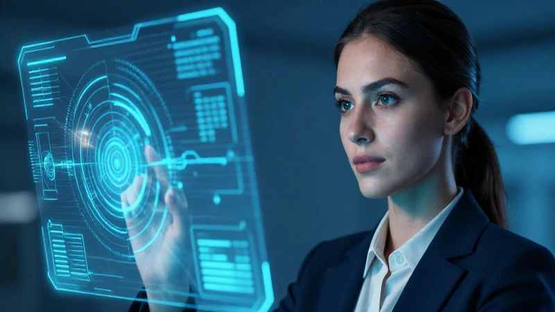 Profesional interactúa con biometría holográfica