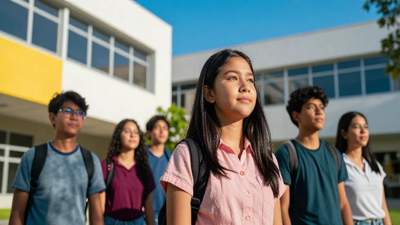 Estudiante mexicano en un campus moderno y vibrante