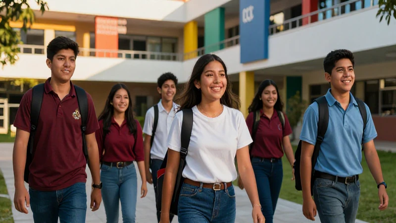 Estudiantes mexicanos en campus moderno