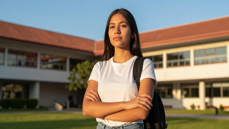 Retrato dinámico de joven mexicano en universidad