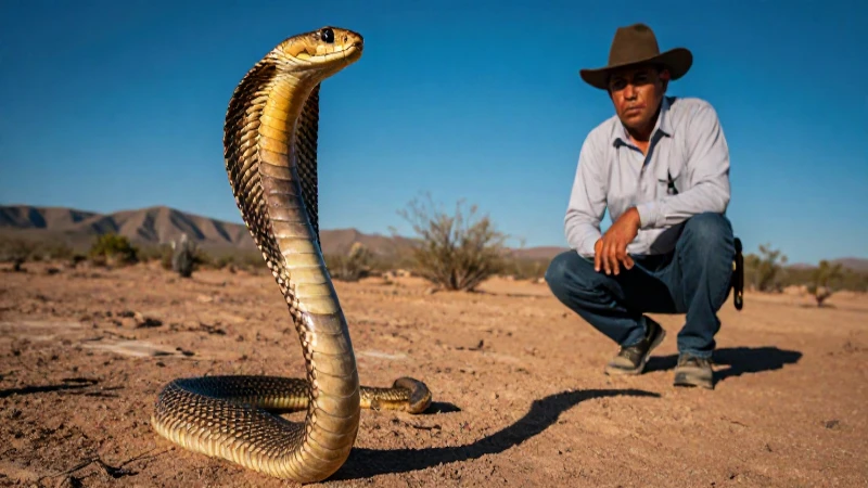 Cobra majestuosa en desierto con experto local