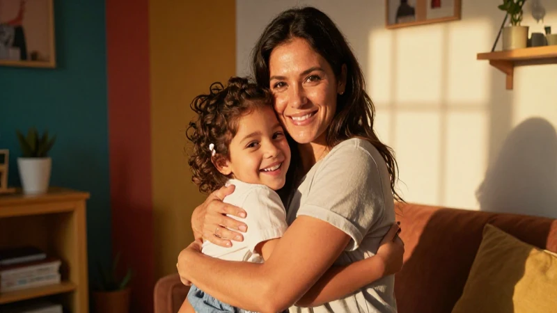 Madre orgullosa con hijo en cálido ambiente