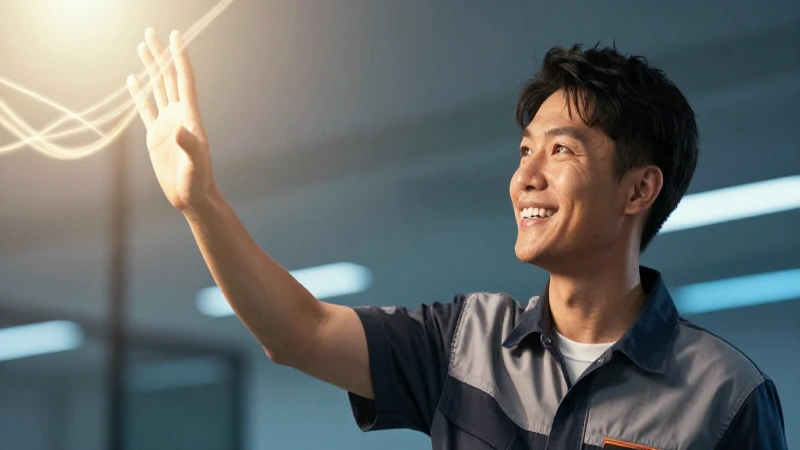 Trabajador optimista bajo luz vibrante