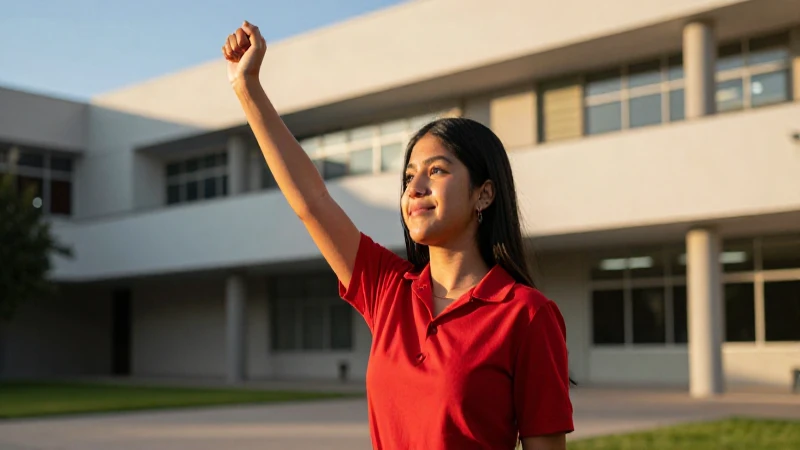 Estudiante mexicano celebra éxito académico en campus vibrante
