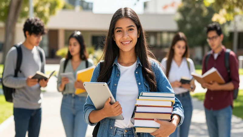 Estudiante mexicano moderno con tablet y libros