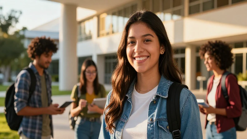 Estudiante mexicano exitoso en un campus moderno