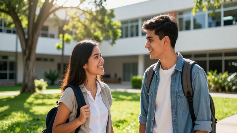 Estudiantes mexicanos felices en un campus moderno