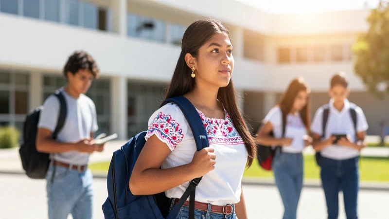 Estudiante mexicano vibrante en campus moderno