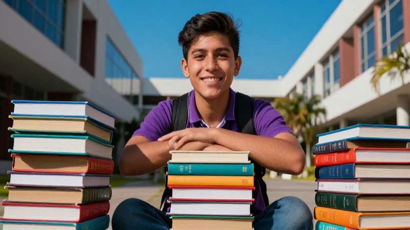 Estudiante mexicano sonriente en campus moderno