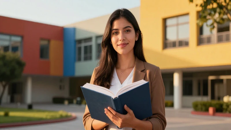 Estudiante mexicana exitosa con libro y luz
