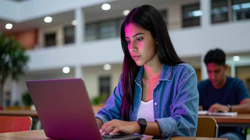 Joven mexicano atractivo enfocado en laptop