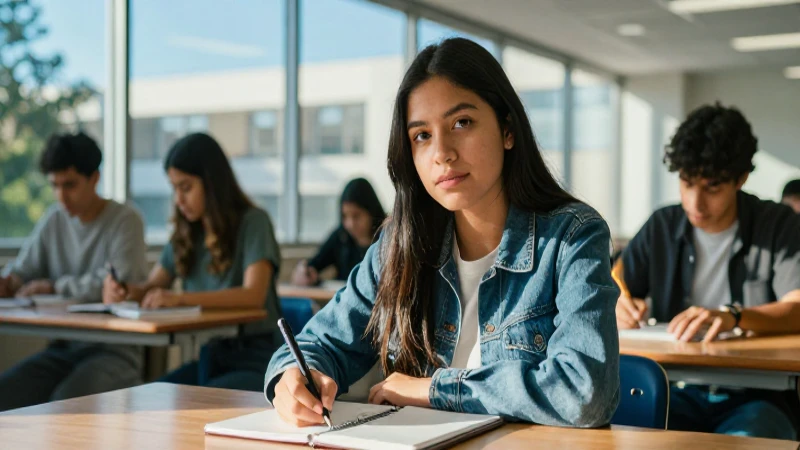Joven mexicano estudiando con confianza y éxito académico
