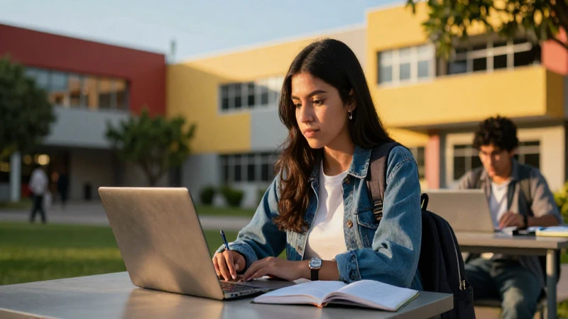 Joven mexicano estudia en campus moderno y cinematográfico