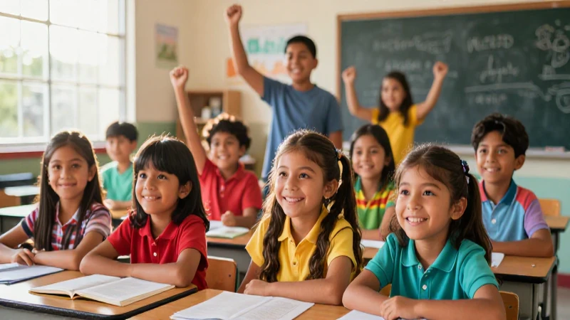 Niños mexicanos alegres en clase con éxito