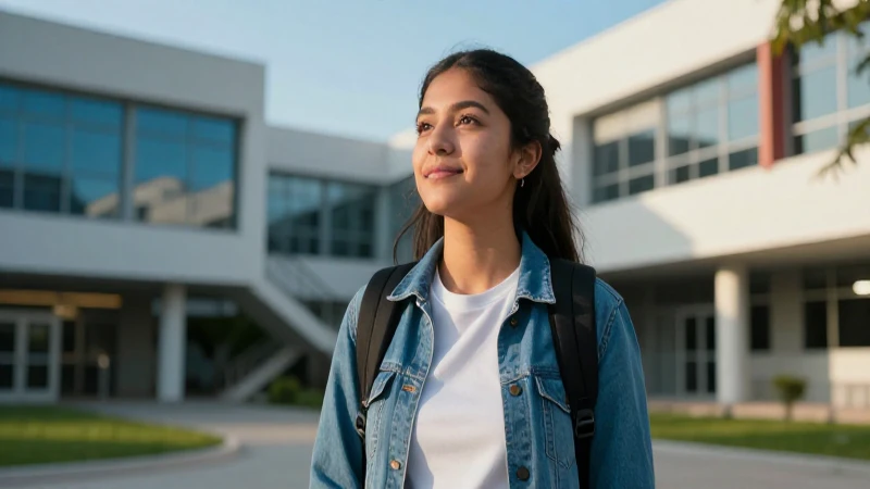 Estudiante mexicano optimista en campus académico moderno