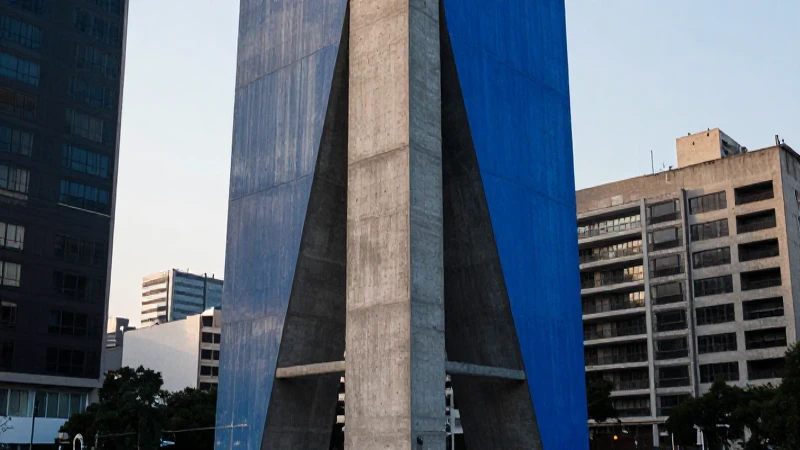 Pilar moderno azul en vibrante CDMX