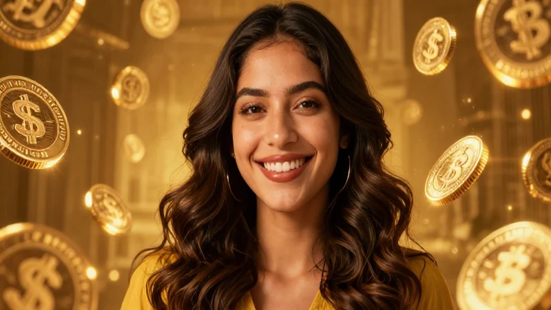 Joven mexicana con brillo financiero dorado