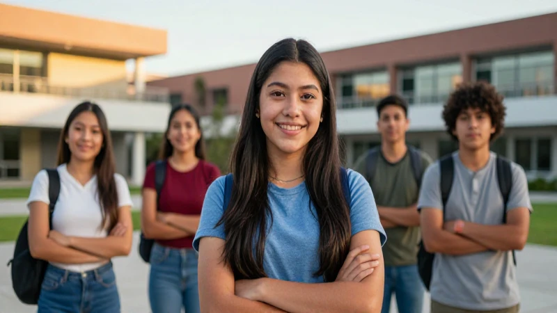 Estudiante mexicano sonriente en campus moderno
