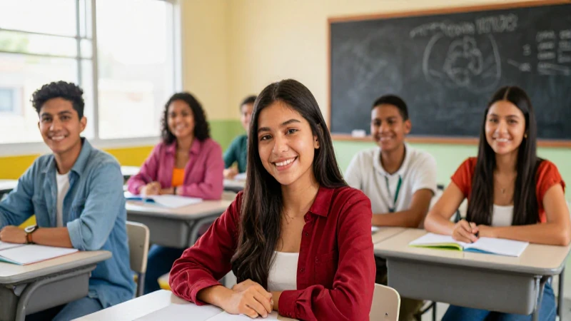 Estudiantes mexicanos sonrientes en clase vibrante